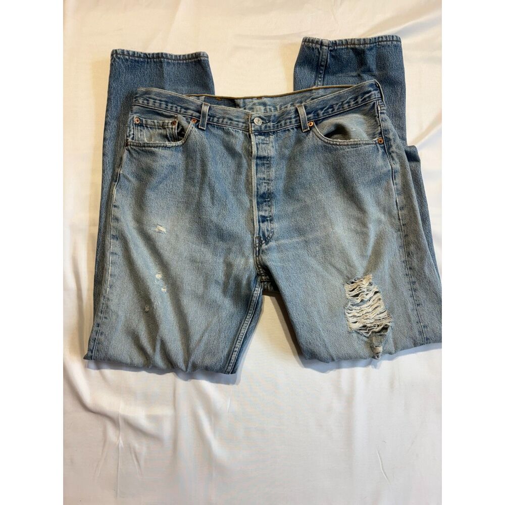 Levi’s 501 Men’s Jeans Size 40x34 Light Wash Distressed Straight Leg Vintage